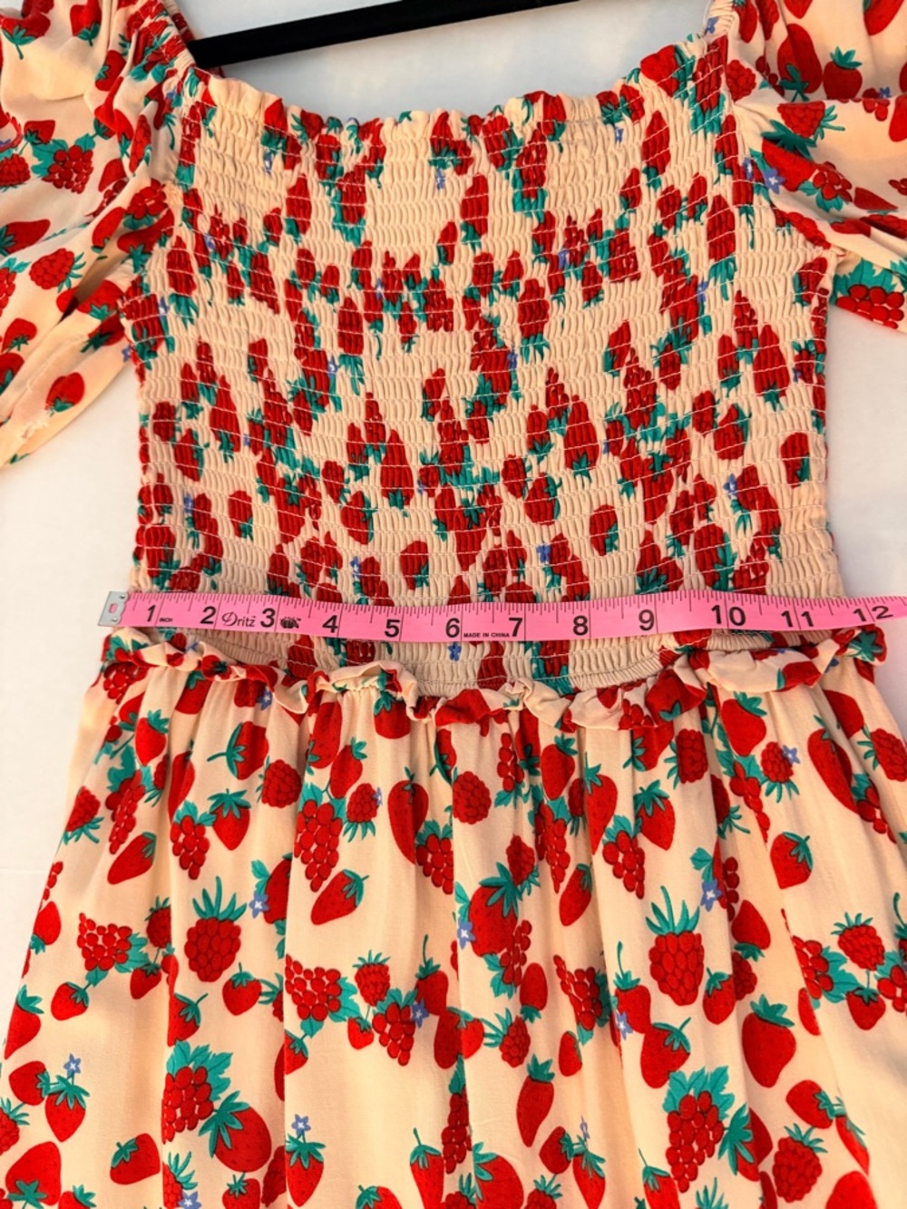 Betsey Johnson Flowy Strawberry & Raspberry Print Smocked Maxi Dress, Size S - Picture 6 of 12